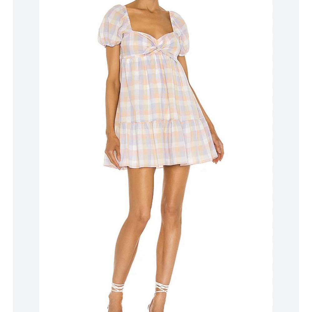 Amanda Uprichard Goldie Mini Dress Women's XS Puff Sleeve Gingham Romantic